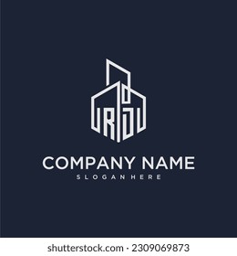 RD initial monogram logo for real estate with building style