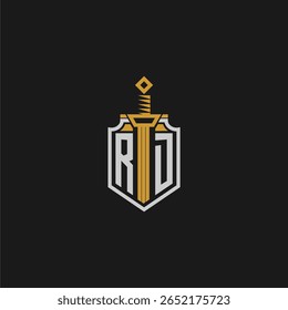 RD monograma inicial para imagem de estilo escudo e espada