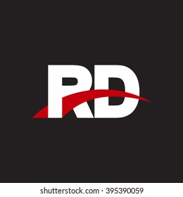 RD initial overlapping swoosh letter logo white red black background