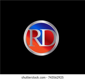 RD Letter logo Design in a circle. Blue Red and silver colored
