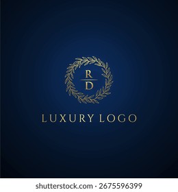 RD-Buchstabe monogram luxus hochzeit mit kreativem kreis blattgold