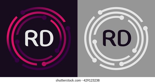 RD letters business logo icon design template elements in abstract background logo, design identity in circle, alphabet letter