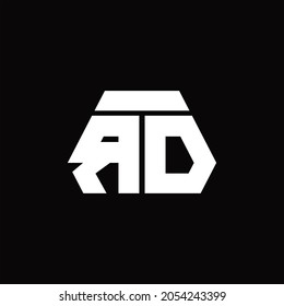 RD Logo monogram with octagon shape style design template on black background