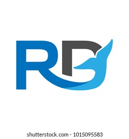 RD logo with whale tail. RD letter. Flat logo design