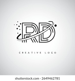 RD Orbit Monogram Logo - Futuristic Minimal Letter mark with Circular Line Art, Tech-Inspired Dots and Space Motion Concept for Modern Branding Identity (Logotipo de Monograma de Órbita RD - Marca de Letra Mínima Futurista com Linha de Arte Circular, Pontos Inspirados na Tecnologia e Conceito de Movimento Espacial para Identidade de Marca Moderna)