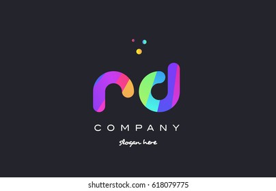 rd r d  creative rainbow green orange blue purple magenta pink artistic alphabet company letter logo design vector icon template
