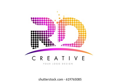RD R D Dots Letter Logo Design with Magenta Bubble Circles and Swoosh