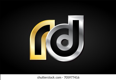 RD R D gold golden silver alphabet letter metal metallic grey black white background combination join joined together logo vector creative company identity icon design template modern