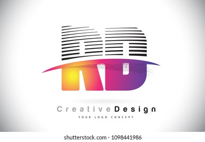 RD R D Letter Logo Design With Creative Lines and Swosh in Purple Brush Color Vector Illustration.