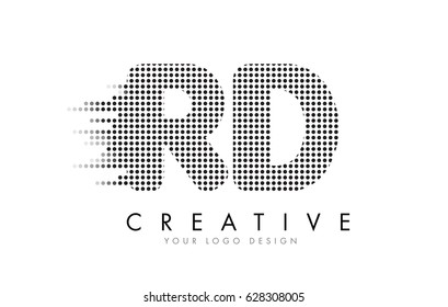 RD R D Letter Logo Design with Black Dots and Bubble Trails.