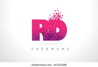 RD R D Letter Logo with Pink Letters and Purple Color Particles Dots Design.