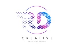 RD R D Pink Magenta Dotted Bubble Letter Logo Design. Dots Lettering Vector Illustration