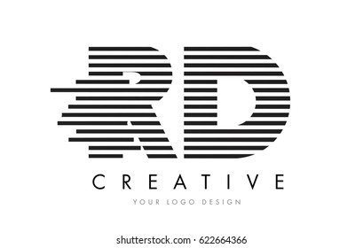 RD R D Zebra Letter Logo Design with Black and White Stripes Vector