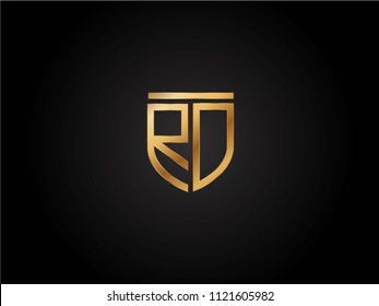 RD shield shape Letter Design in gold color
