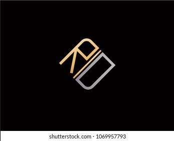 RD square shape Letter logo Design in silver gold color