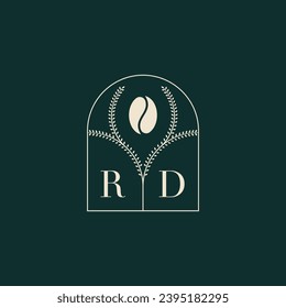 RD Diseño de logotipo único y simple combinación de letras y grano de café