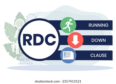 RDC - Running Down Clause acronym. business concept background. vector illustration concept with keywords and icons. lettering illustration with icons for web banner, flyer, landing page