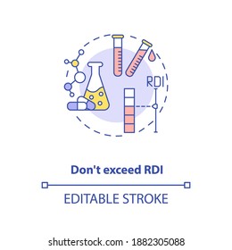 RDI Excess Concept Icon. Adequate Vitamins Intake Idea Thin Line Illustration. Recommended Daily Intakes. Supplements Upper Limits. Vector Isolated Outline RGB Color Drawing. Editable Stroke