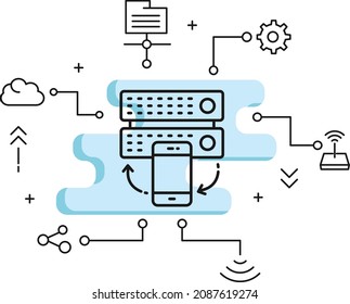 RDP Server Access via Mobile App Concept, Machine mobility Vector Icon design, Cloud computing and Internet hosting services Symbol on White background,
