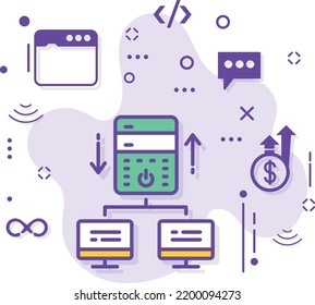 RDP or Virtual Computer Stock illustration, Desktop Sharing Vector Icon Design, Cloud computing and Internet hosting services Symbol, Screen Sharing Sign, Pre-built virtual machines concept