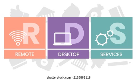 RDS - Remote Desktop Services acronym, business concept background. Vector illustration for website banner, marketing materials, business presentation, online advertising.
