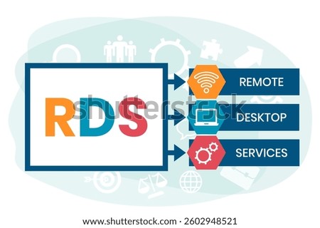 RDS - Remote Desktop Services acronym, business concept background. Vector illustration for website banner, marketing materials, business presentation, online advertising.