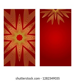 Rea and gold color Set of two Yoga card, flyer, poster. Template with mandala for spiritual retreat or yoga studio. Vector illustration. Islam, arabic, indian, ottoman motifs.