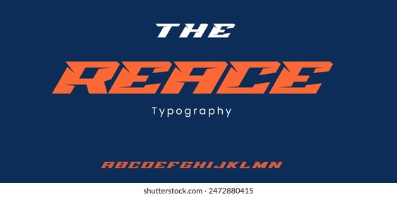 The Reace sports modern alphabet, dynamic tech logo, , advanced typography. Vector typeset.