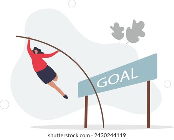 Reach business goal or target, success, achievement or challenge to overcome obstacle and win competition, performance or skill to reach goal, winner concept.