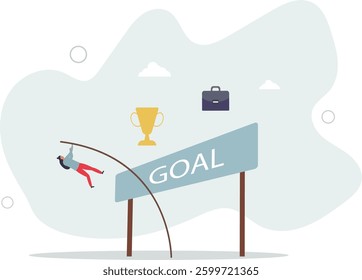 Reach business goal or target, success, achievement or challenge to overcome obstacle and win competition, performance or skill to reach goal, winner concept.flat character life .