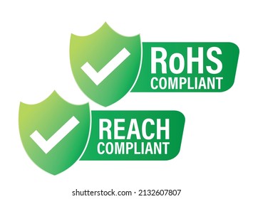 'reach compliance' and RoHS compliant vector icon set with tick mark, green in colr