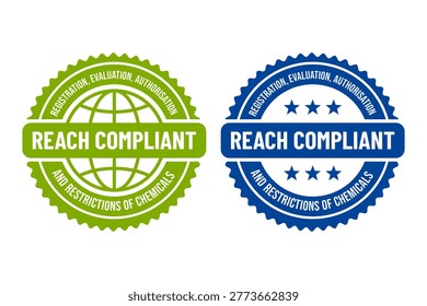 REACH compliant certification stamp logo indicating environmental and health standards for chemical substances and industrial products.