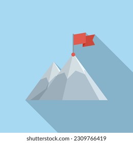 Reach flag on mountain icon flat vector. Top career. Business peak