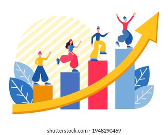Reach A Goal, Get On Top, Challenge Concept People go up by parts of the graph. Business development and achievement of success Concept Vector illustration