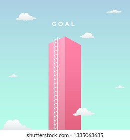 reach the goal visual concept with minimalist art design. high giant wall towards the sky and tall ladder vector illustration.