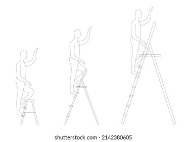 Reach Higher Concept, Black And White Human Figures On Trestle Ladder