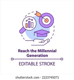 Reach millennial generation concept icon. Engage Z gen talents. Employment branding abstract idea thin line illustration. Isolated outline drawing. Editable stroke. Arial, Myriad Pro-Bold fonts used