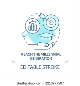 Erreicht das türkisfarbene Konzeptsymbol der Jahrtausendgeneration. Gen Z Talente engagieren abstrakte Idee dünne Linie Illustration. Einzeln Umrisszeichnung. Bearbeitbarer Strich. Arial, Myriad Pro Fett Schriftarten verwendet