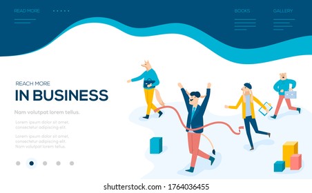 Reach more in business background. Modern illustration slider site page. Achievements in business web banner. The concept of achieving more in business. Vector design image.