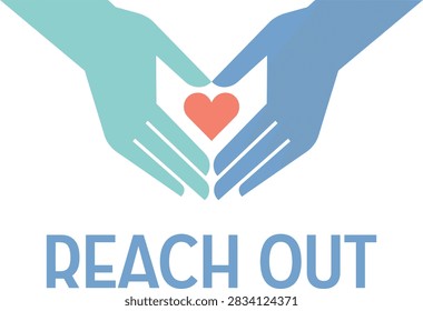 Reach out concept design with caring hands holding a red heart symbol community kindness friendship volunteer donation together protection background illustration affection association