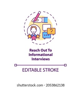 Reach out to informational interviews concept icon. Get personal idea thin line illustration. Find contacts in career fields of interest. Vector isolated outline RGB color drawing. Editable stroke