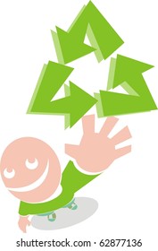 Reach out and recycle color vector illustration
