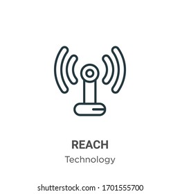 Reach outline vector icon. Thin line black reach icon, flat vector simple element illustration from editable technology concept isolated stroke on white background