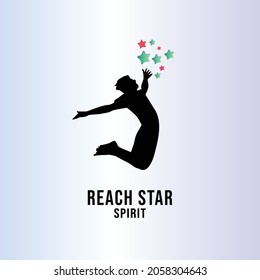 Reach Star Logo.  vector design logo of a person reaching the star by jumping high