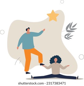 Reach for the star, teamwork or support to achieve business goal, partnership or manager mentorship to help success concept.flat vector illustration.