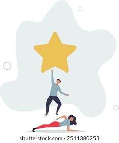 Reach for the star, teamwork or support to achieve business goal, partnership or manager mentorship to help success concept.flat design with people.