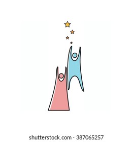 reach for the stars - light icon on a dark burgundy background for web and mobile design. colored shapes on a white background