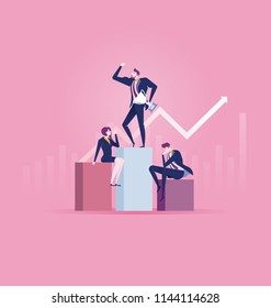 Reach success. Flat design business people concept for business success, business leader, reaching the goal. Vector illustration concept for web banner, business presentation, advertising material.
