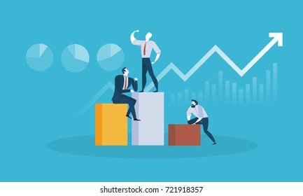 Reach success. Flat design business people concept for business success, business leader, reaching the goal. Vector illustration concept for web banner, business presentation, advertising material.