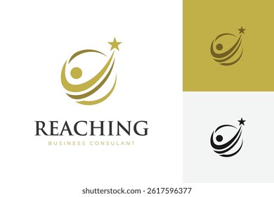 Reach Success people logo icon design with star achieve Leadership abstract logo concept graphic illustration